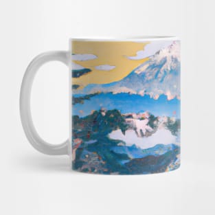 Japanese landscape with temple, impressionism style Mug